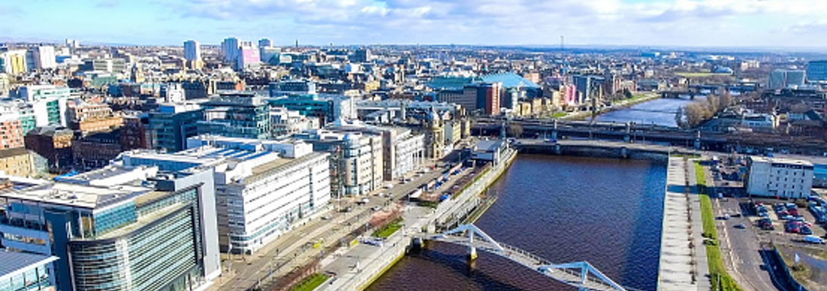 Glasgow skyline drone shot